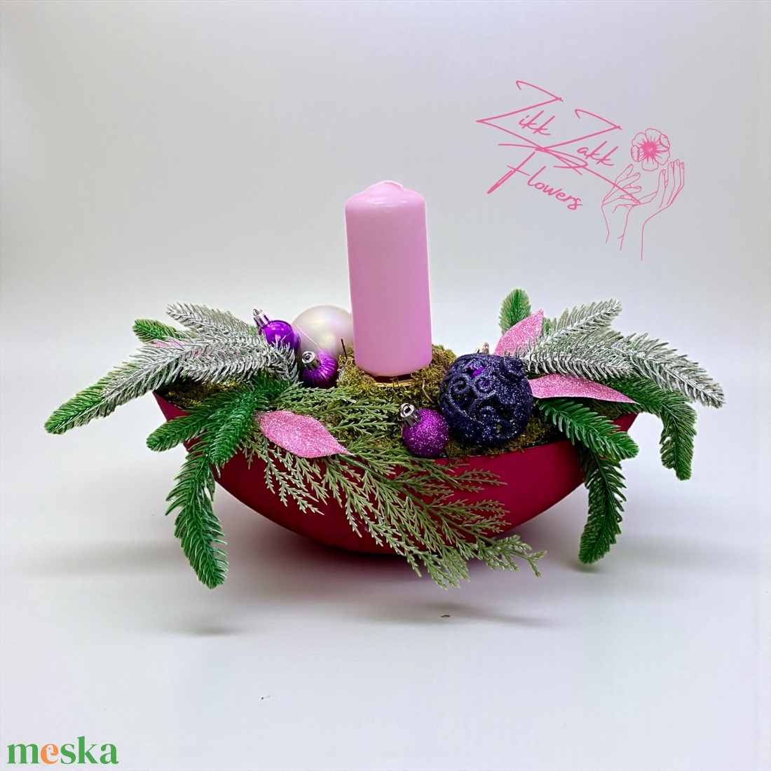 Lila egyoszlopos gyertyás csónaktál - karácsony - adventi díszek - adventi asztaldísz - Meska.hu
