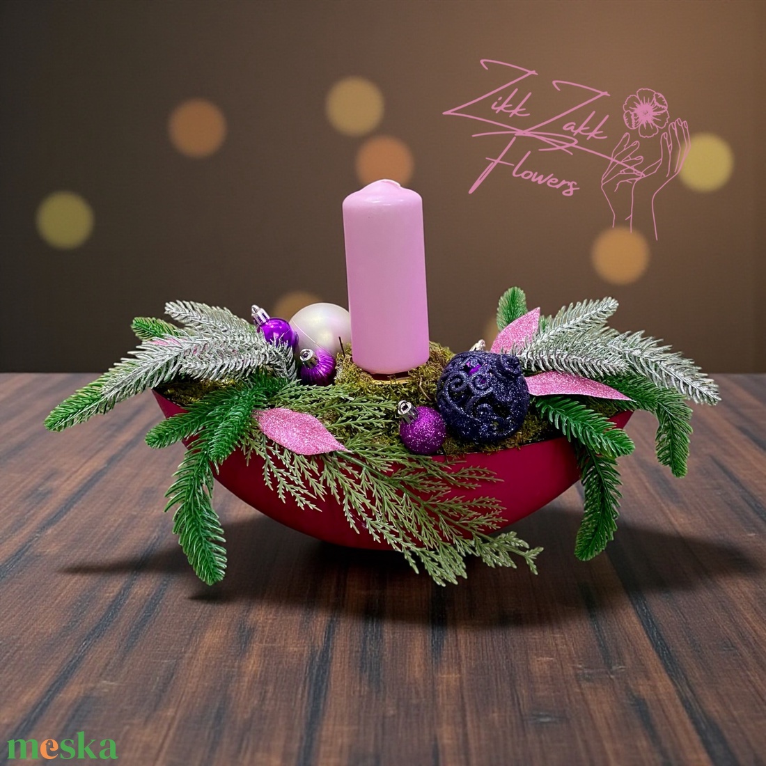 Lila egyoszlopos gyertyás csónaktál - karácsony - adventi díszek - adventi asztaldísz - Meska.hu