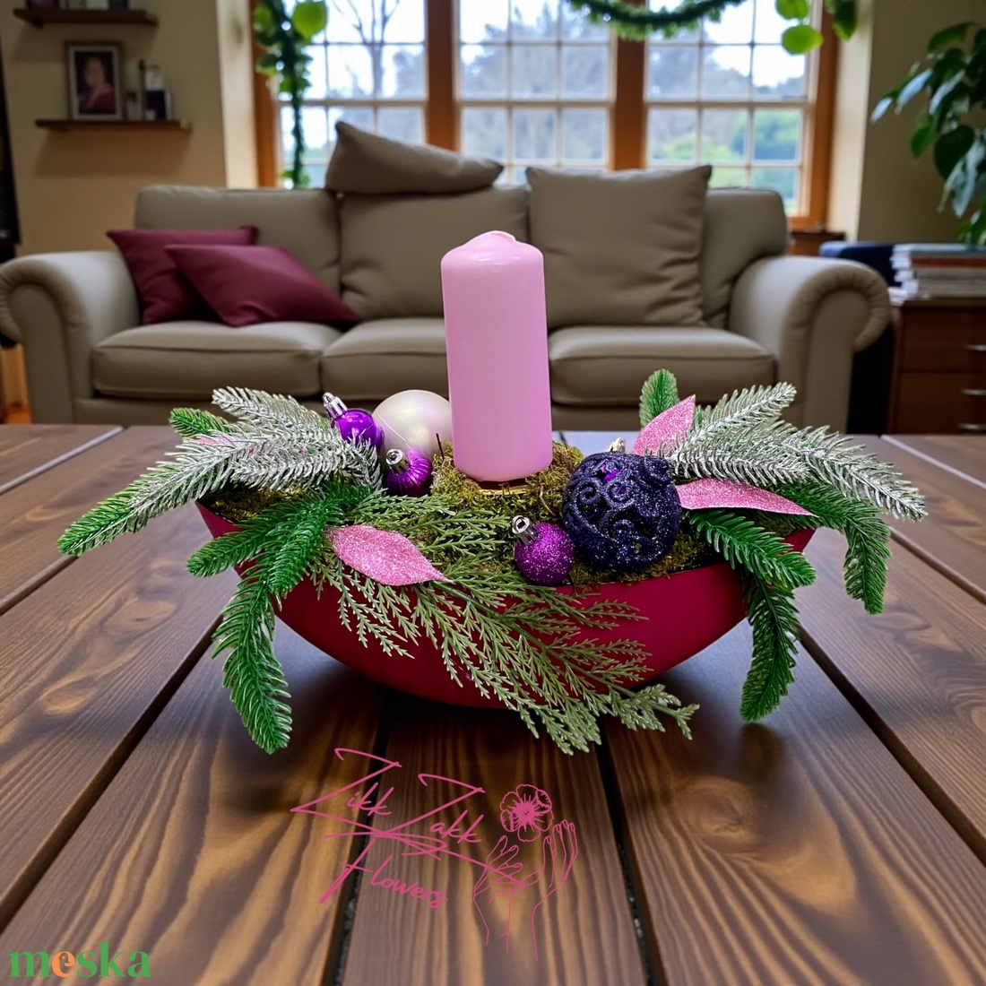 Lila egyoszlopos gyertyás csónaktál - karácsony - adventi díszek - adventi asztaldísz - Meska.hu