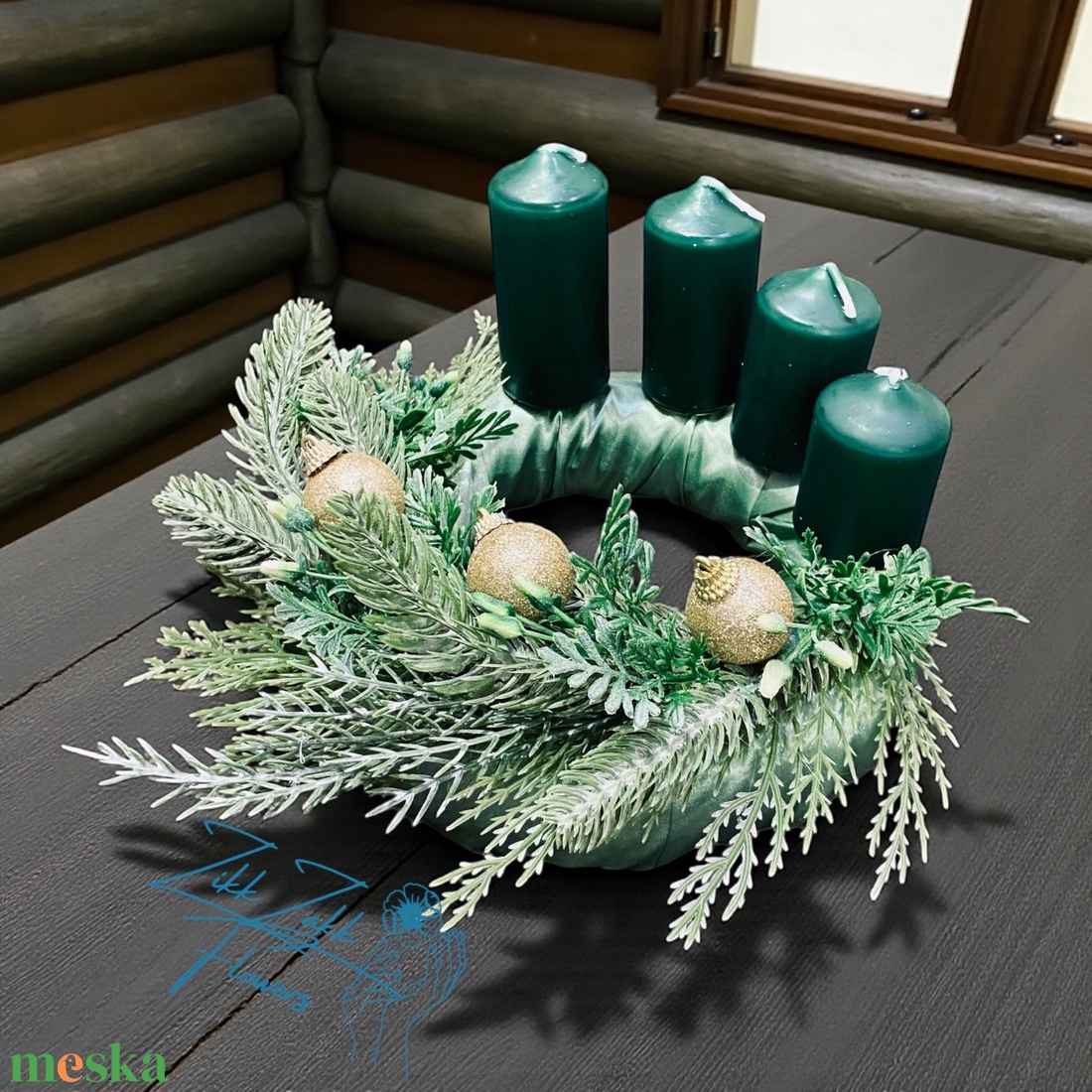 Zöld négygyertyás adventi koszorú - karácsony - adventi díszek - adventi koszorú - Meska.hu