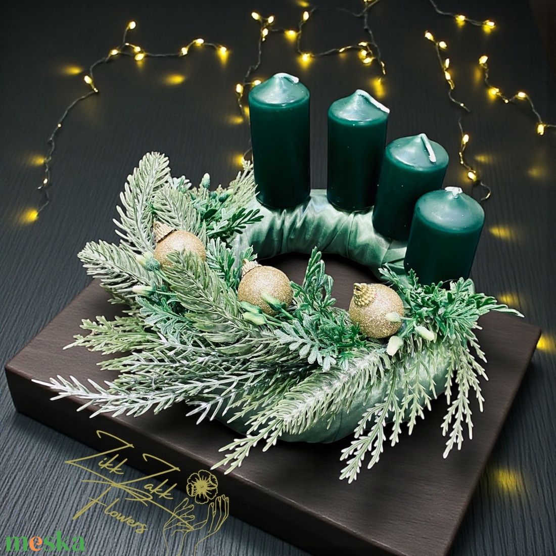 Zöld négygyertyás adventi koszorú - karácsony - adventi díszek - adventi koszorú - Meska.hu