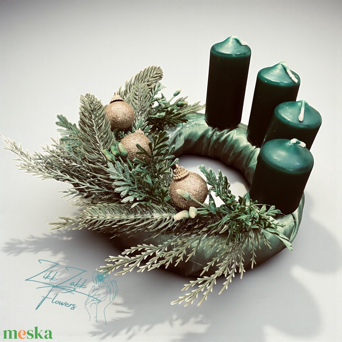 Zöld négygyertyás adventi koszorú - karácsony - adventi díszek - adventi koszorú - Meska.hu