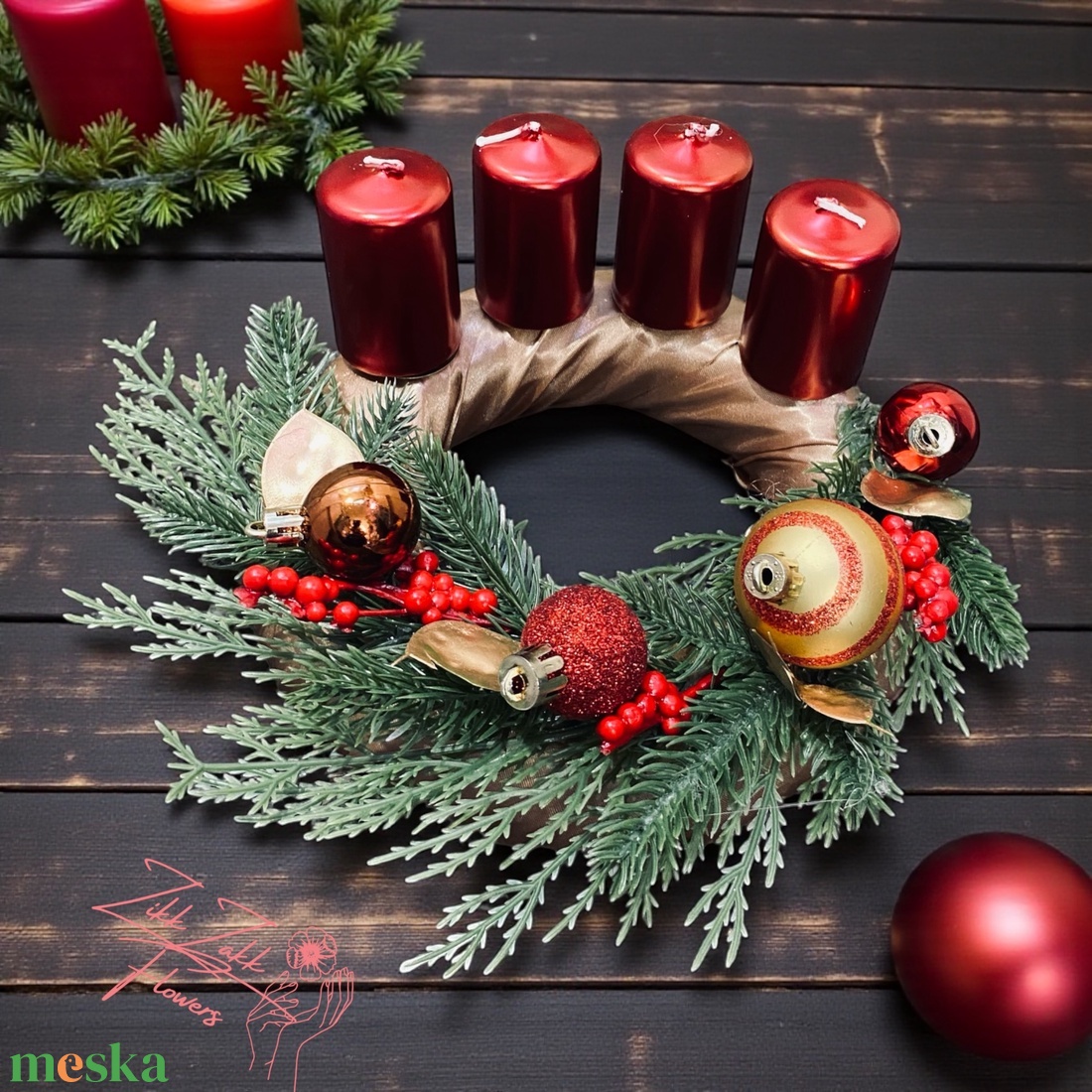 Bordó négygyertyás adventi koszorú - karácsony - adventi díszek - adventi koszorú - Meska.hu