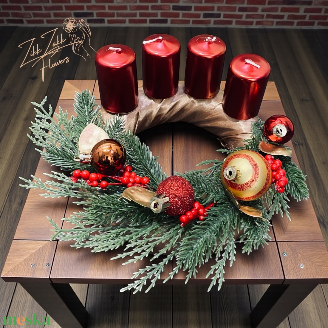 Bordó négygyertyás adventi koszorú - karácsony - adventi díszek - adventi koszorú - Meska.hu