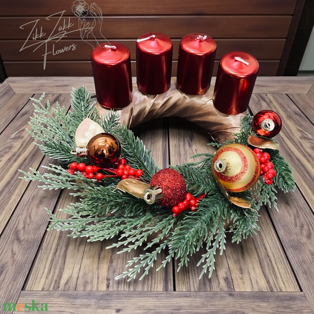 Bordó négygyertyás adventi koszorú - karácsony - adventi díszek - adventi koszorú - Meska.hu