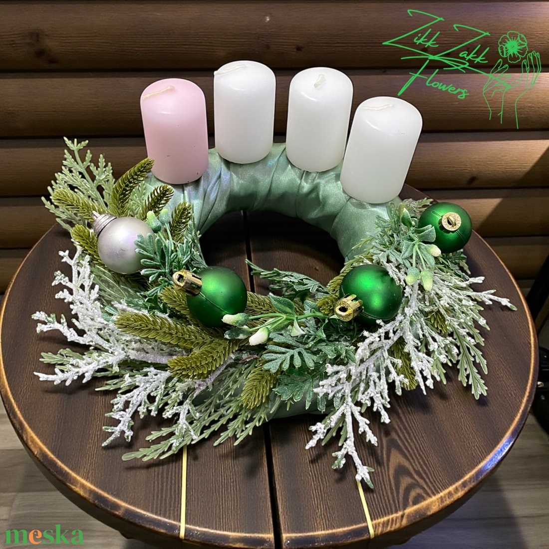 Zöld pasztell adventi koszorú pasztell gyertyákkal - karácsony - adventi díszek - adventi koszorú - Meska.hu