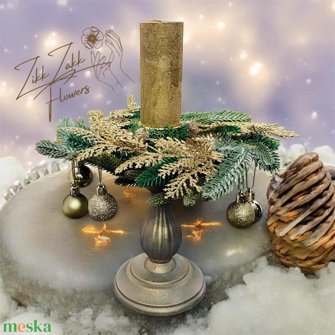 Talpas adventi dekor � arany fenyőágas - karácsony - adventi díszek - adventi asztaldísz - Meska.hu