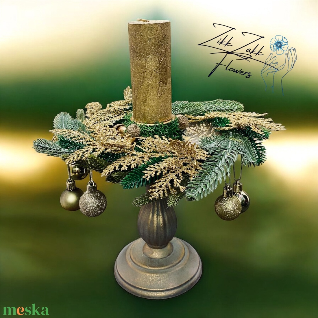Talpas adventi dekor � arany fenyőágas - karácsony - adventi díszek - adventi asztaldísz - Meska.hu