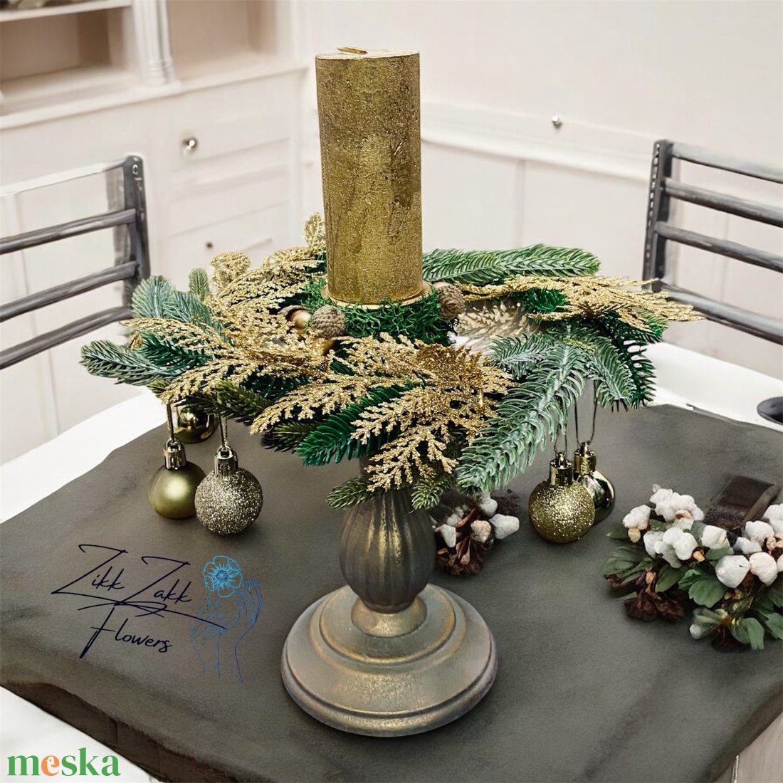 Talpas adventi dekor � arany fenyőágas - karácsony - adventi díszek - adventi asztaldísz - Meska.hu
