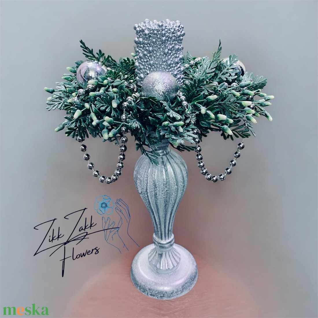 Talpas adventi dekor � ezüst, fagyos stílu - karácsony - adventi díszek - adventi asztaldísz - Meska.hu