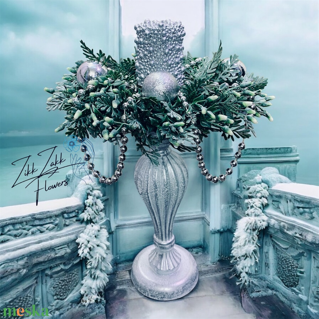 Talpas adventi dekor � ezüst, fagyos stílu - karácsony - adventi díszek - adventi asztaldísz - Meska.hu