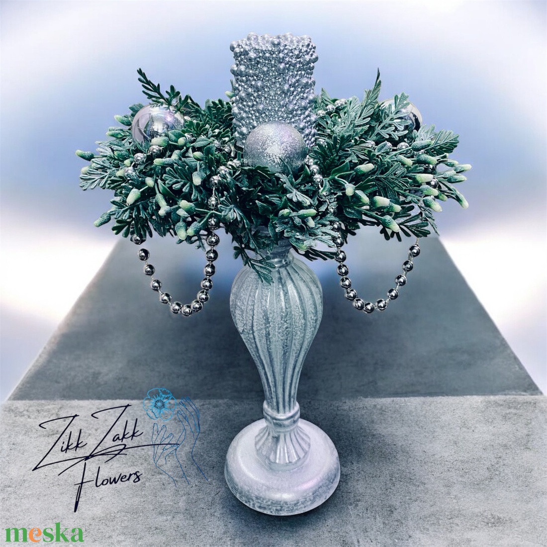 Talpas adventi dekor � ezüst, fagyos stílu - karácsony - adventi díszek - adventi asztaldísz - Meska.hu