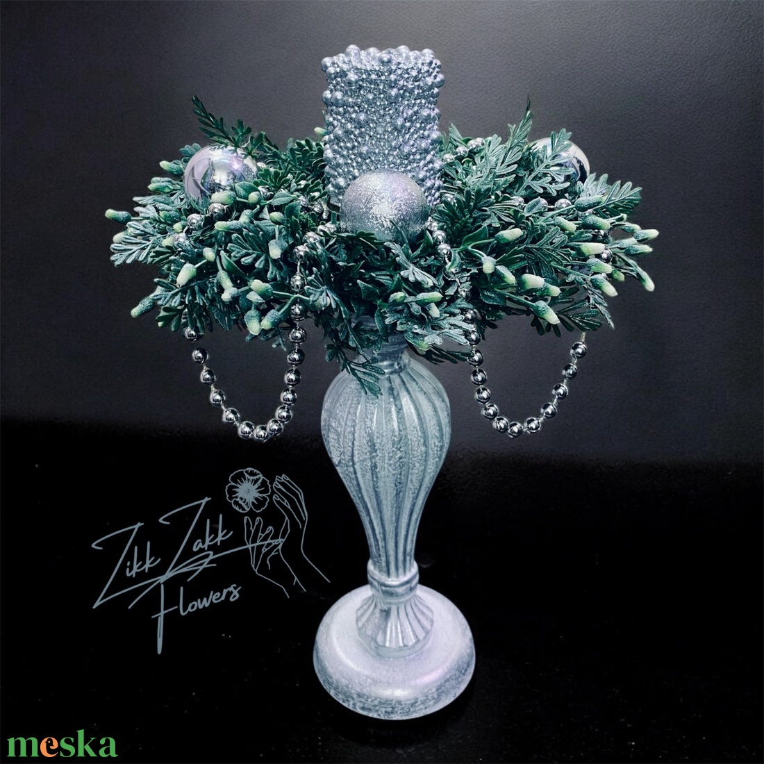 Talpas adventi dekor � ezüst, fagyos stílu - karácsony - adventi díszek - adventi asztaldísz - Meska.hu