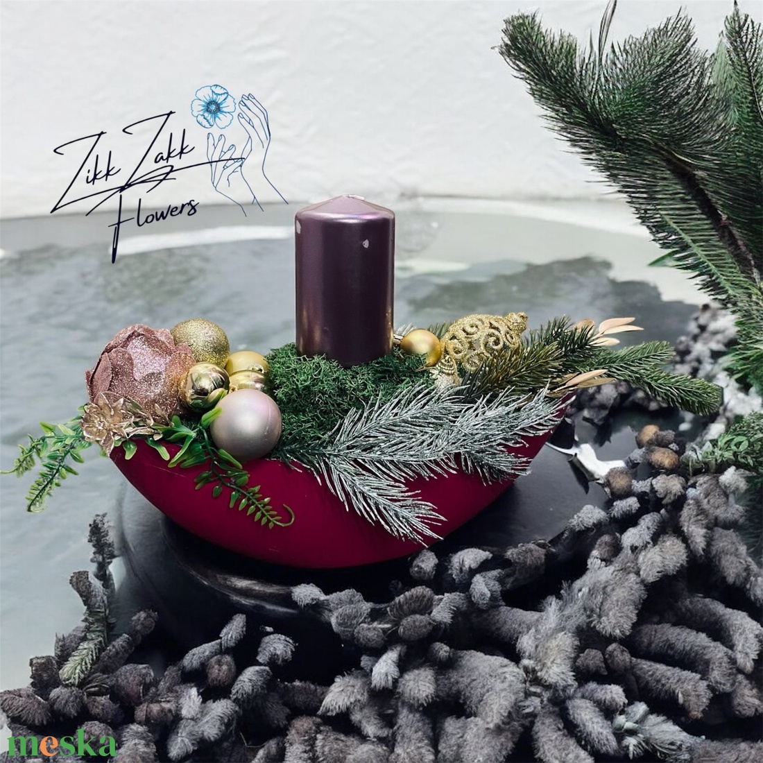 Csónak alakú tálas adventi dekor - karácsony - adventi díszek - adventi asztaldísz - Meska.hu