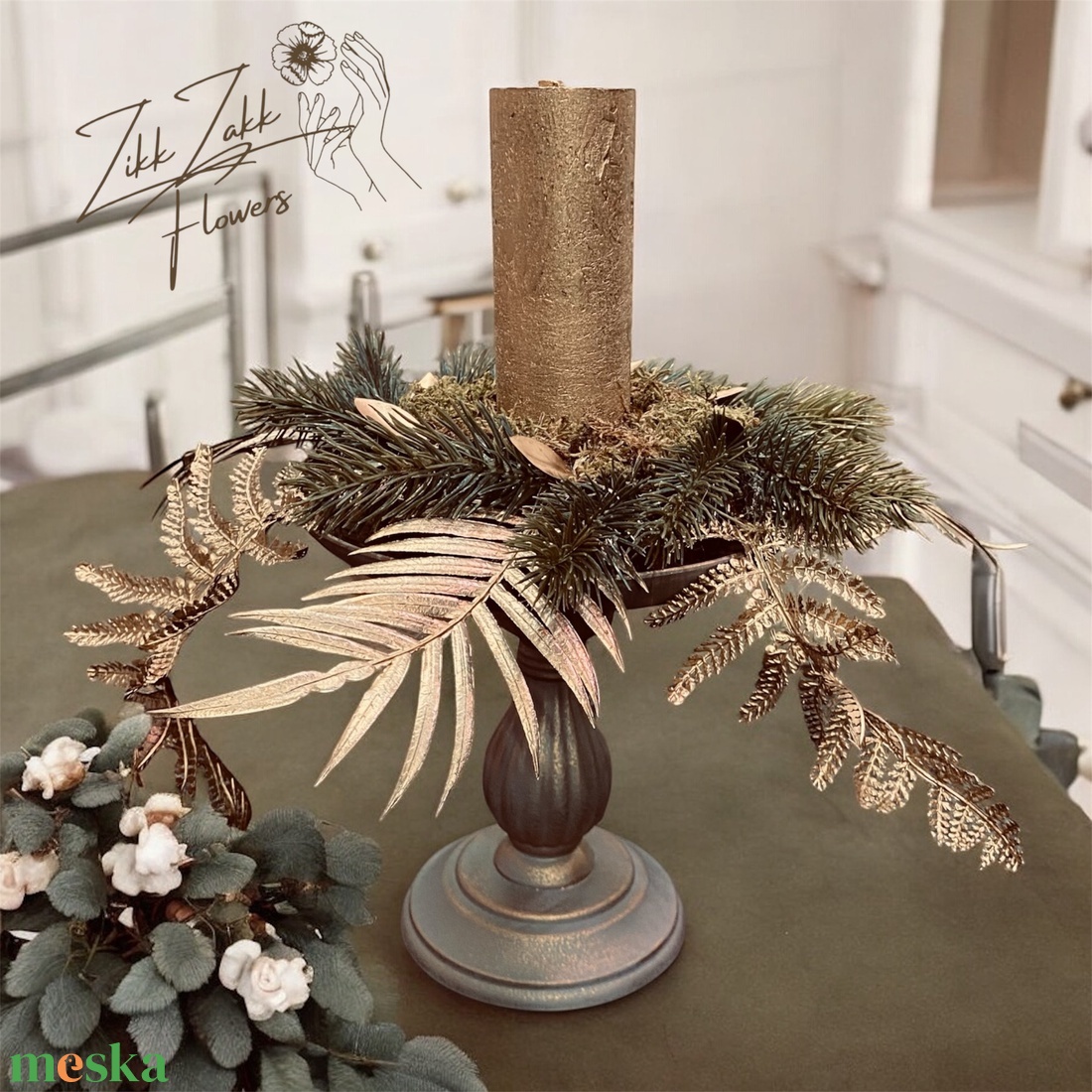 Arany leveles gyertyatartó kompozíció - karácsony - adventi díszek - adventi asztaldísz - Meska.hu
