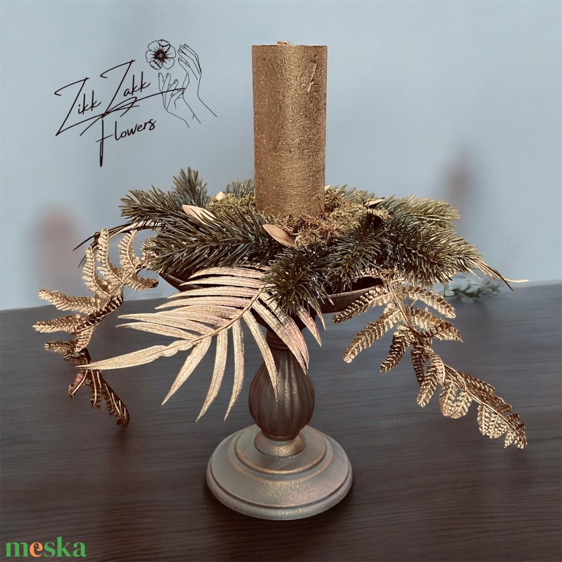 Arany leveles gyertyatartó kompozíció - karácsony - adventi díszek - adventi asztaldísz - Meska.hu
