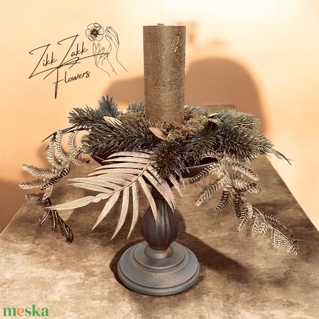 Arany leveles gyertyatartó kompozíció - karácsony - adventi díszek - adventi asztaldísz - Meska.hu