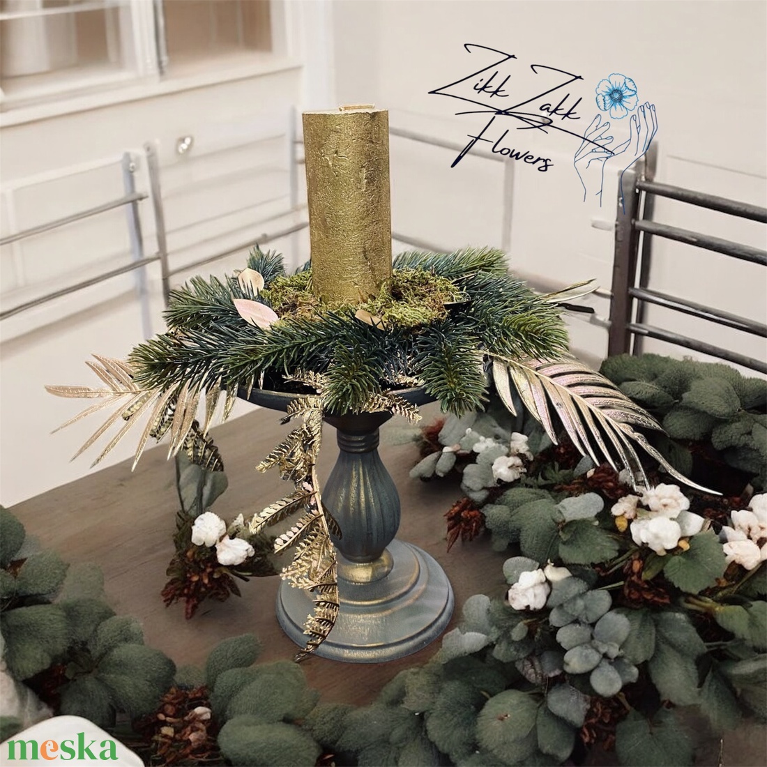 Arany leveles gyertyatartó kompozíció - karácsony - adventi díszek - adventi asztaldísz - Meska.hu