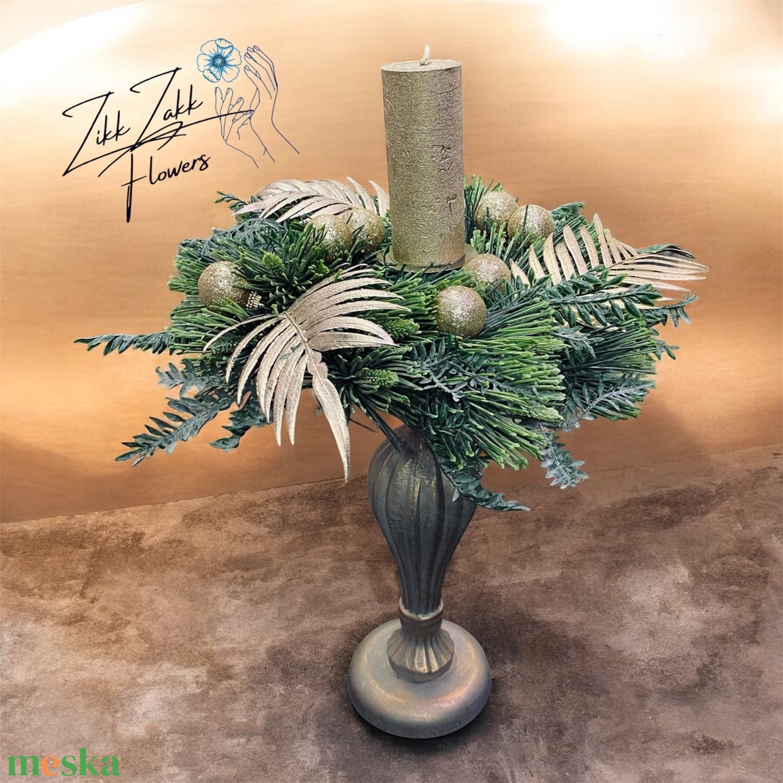 Zöldarany gyertyatartó - karácsony - adventi díszek - adventi asztaldísz - Meska.hu