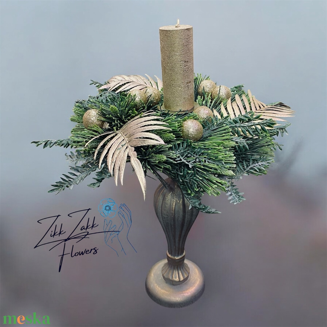 Zöldarany gyertyatartó - karácsony - adventi díszek - adventi asztaldísz - Meska.hu