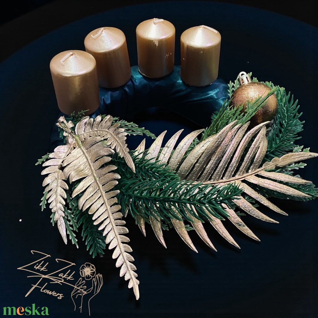 Arany leveles adventi koszorú � zöld alapon - karácsony - adventi díszek - adventi koszorú - Meska.hu
