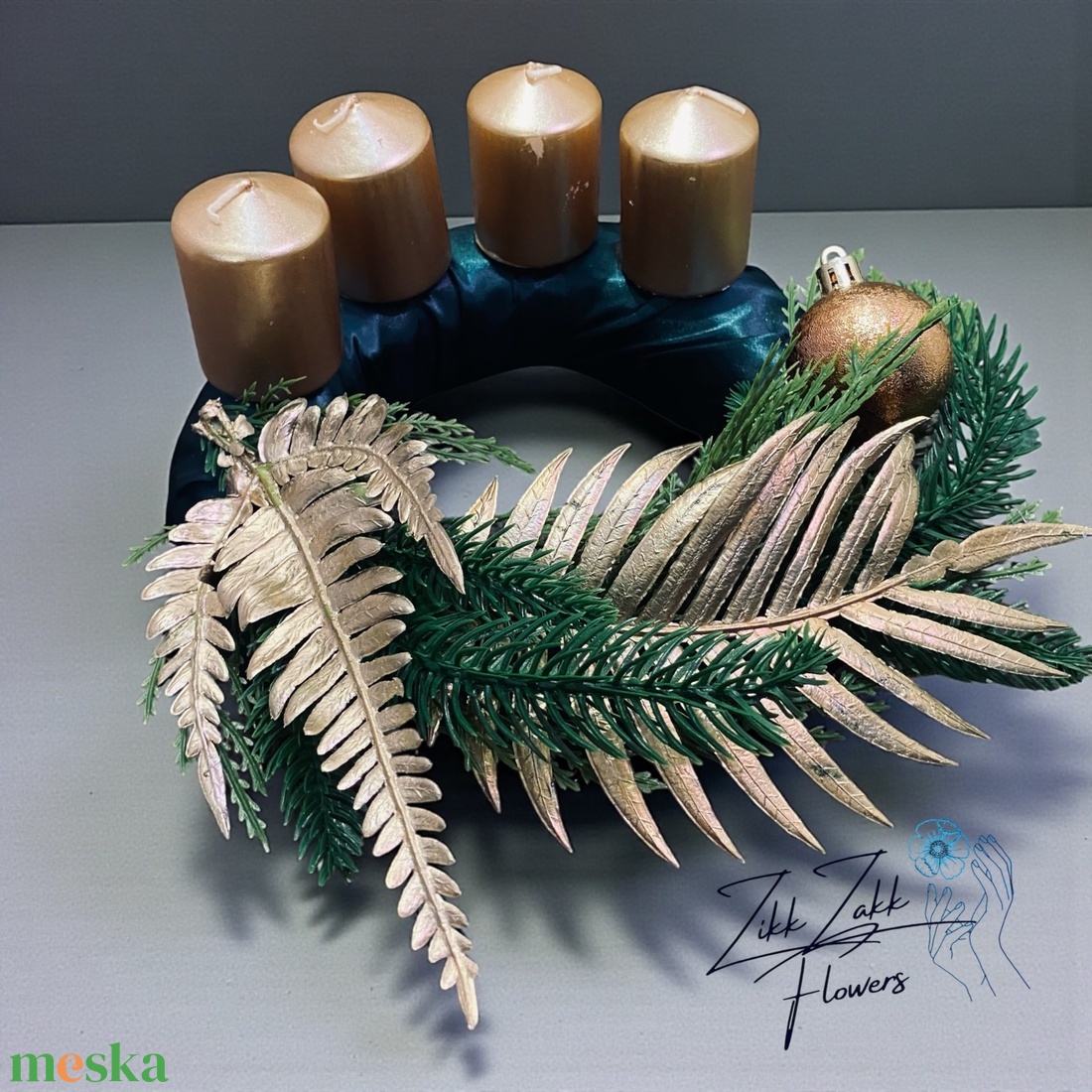 Arany leveles adventi koszorú � zöld alapon - karácsony - adventi díszek - adventi koszorú - Meska.hu