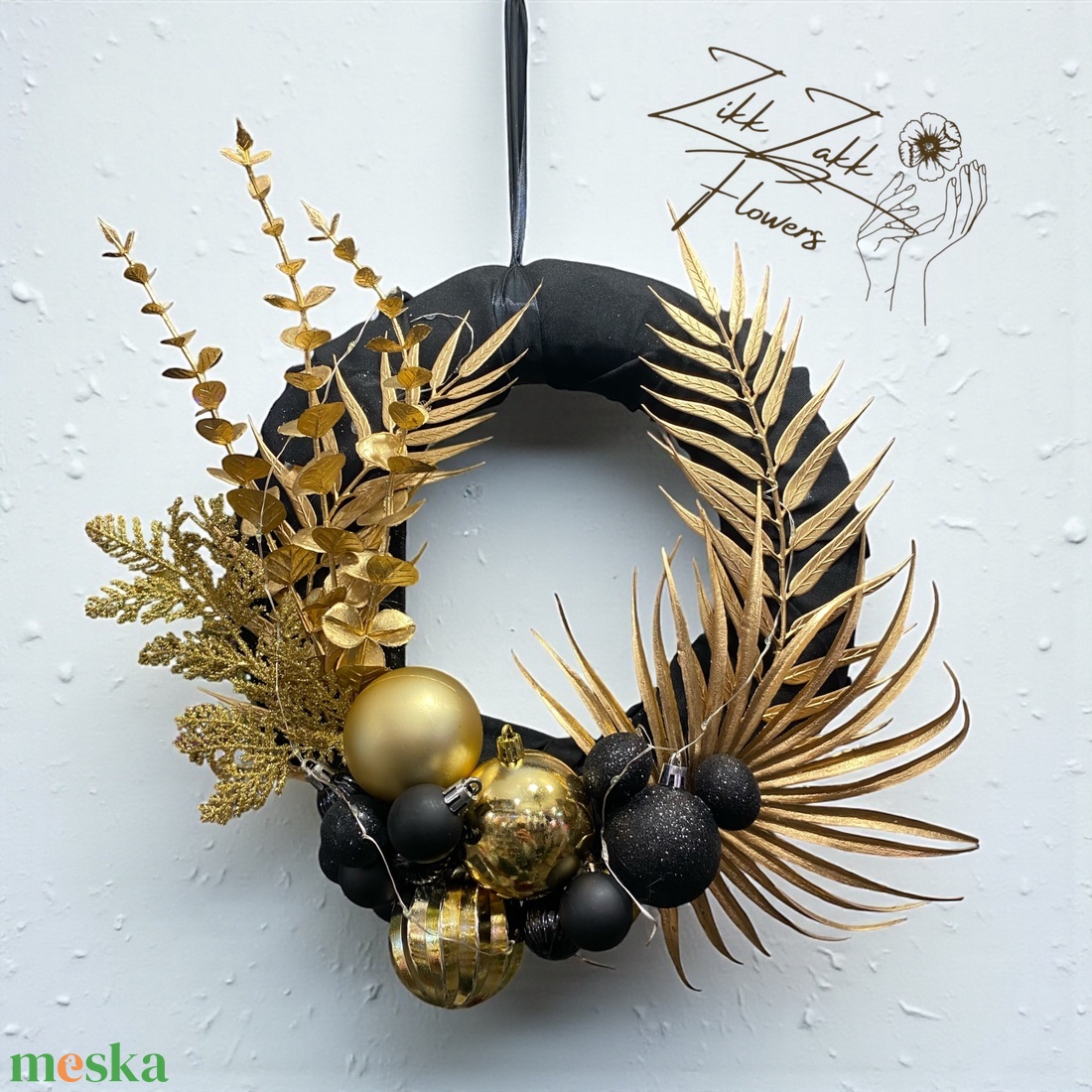 Feketearany ajtódísz karácsonyra - karácsony - adventi díszek - adventi ajtódísz - Meska.hu