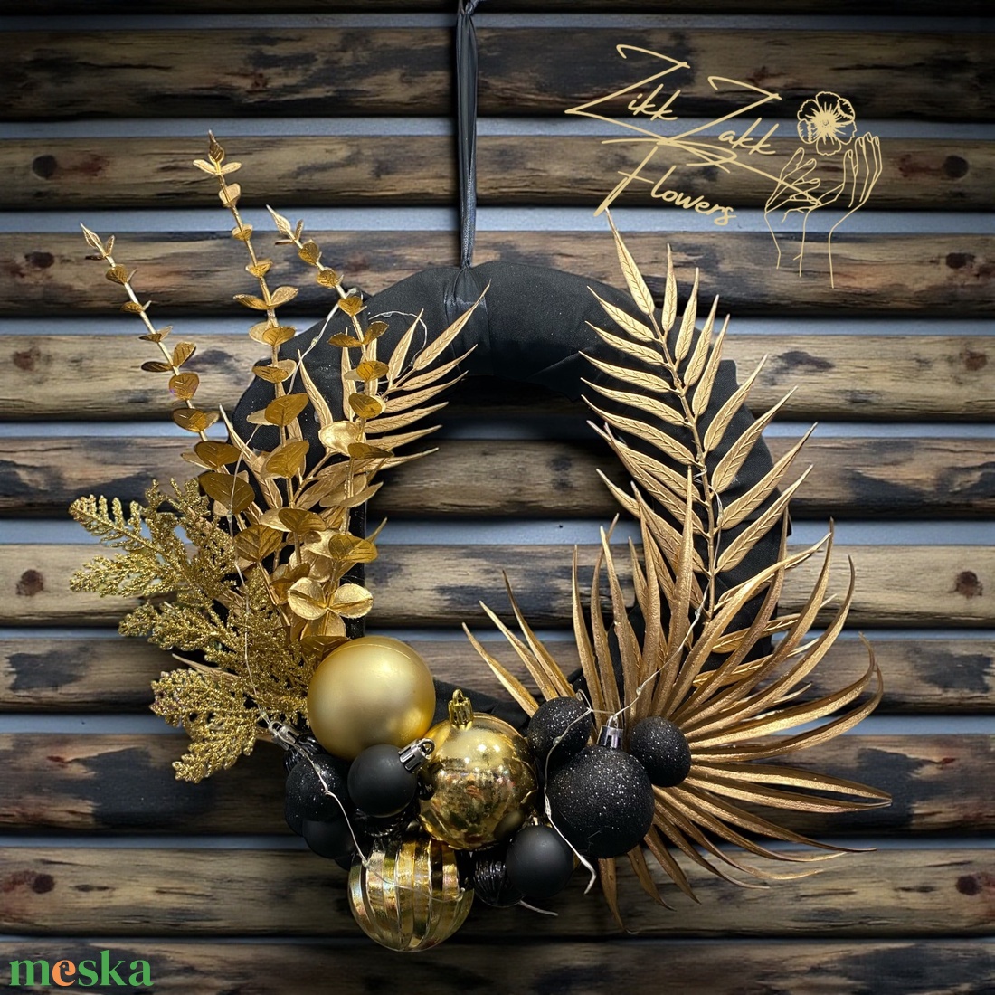 Feketearany ajtódísz karácsonyra - karácsony - adventi díszek - adventi ajtódísz - Meska.hu