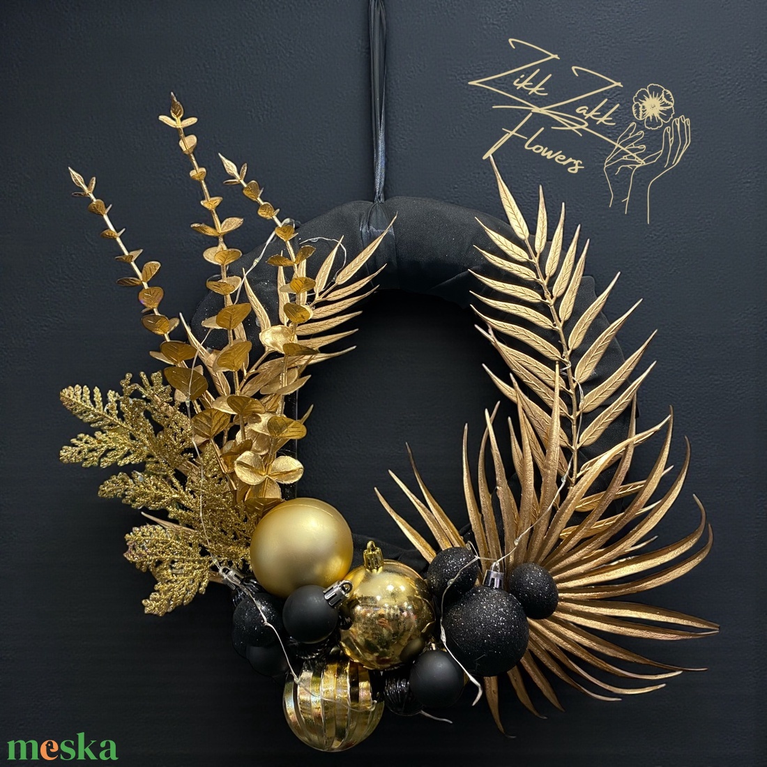 Feketearany ajtódísz karácsonyra - karácsony - adventi díszek - adventi ajtódísz - Meska.hu