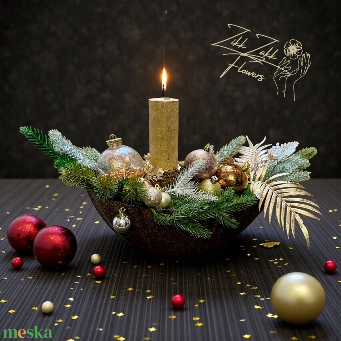 Arany�barna tálas karácsonyi dísz - karácsony - adventi díszek - adventi asztaldísz - Meska.hu