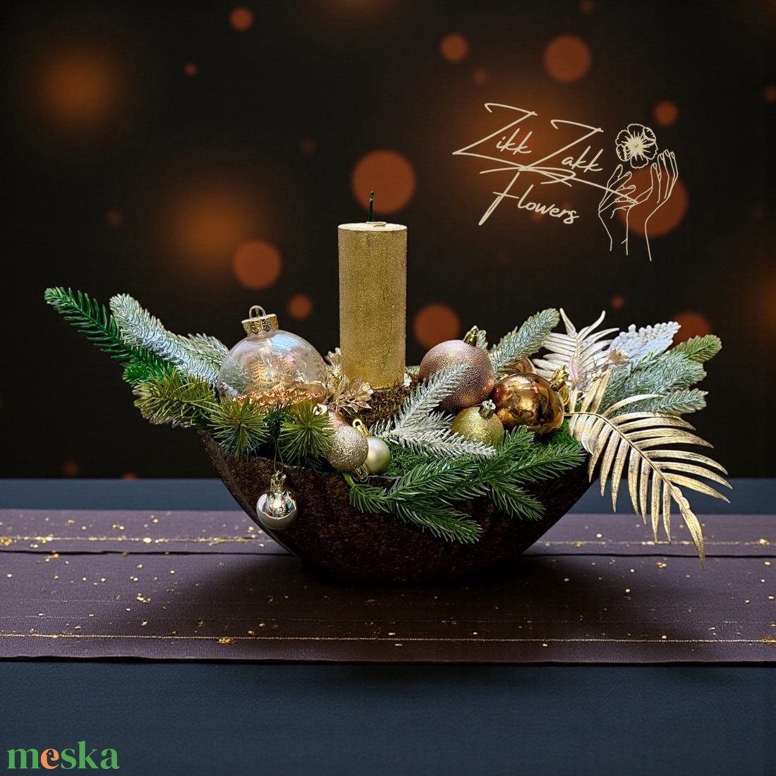Arany�barna tálas karácsonyi dísz - karácsony - adventi díszek - adventi asztaldísz - Meska.hu