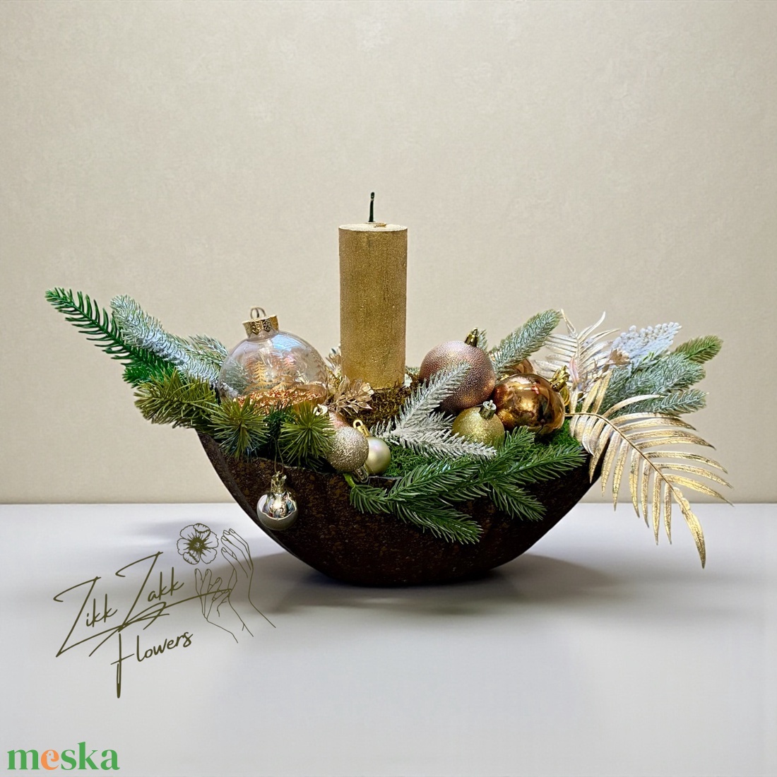 Arany�barna tálas karácsonyi dísz - karácsony - adventi díszek - adventi asztaldísz - Meska.hu