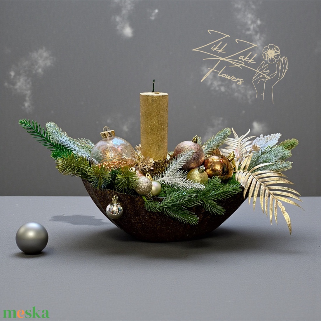 Arany�barna tálas karácsonyi dísz - karácsony - adventi díszek - adventi asztaldísz - Meska.hu