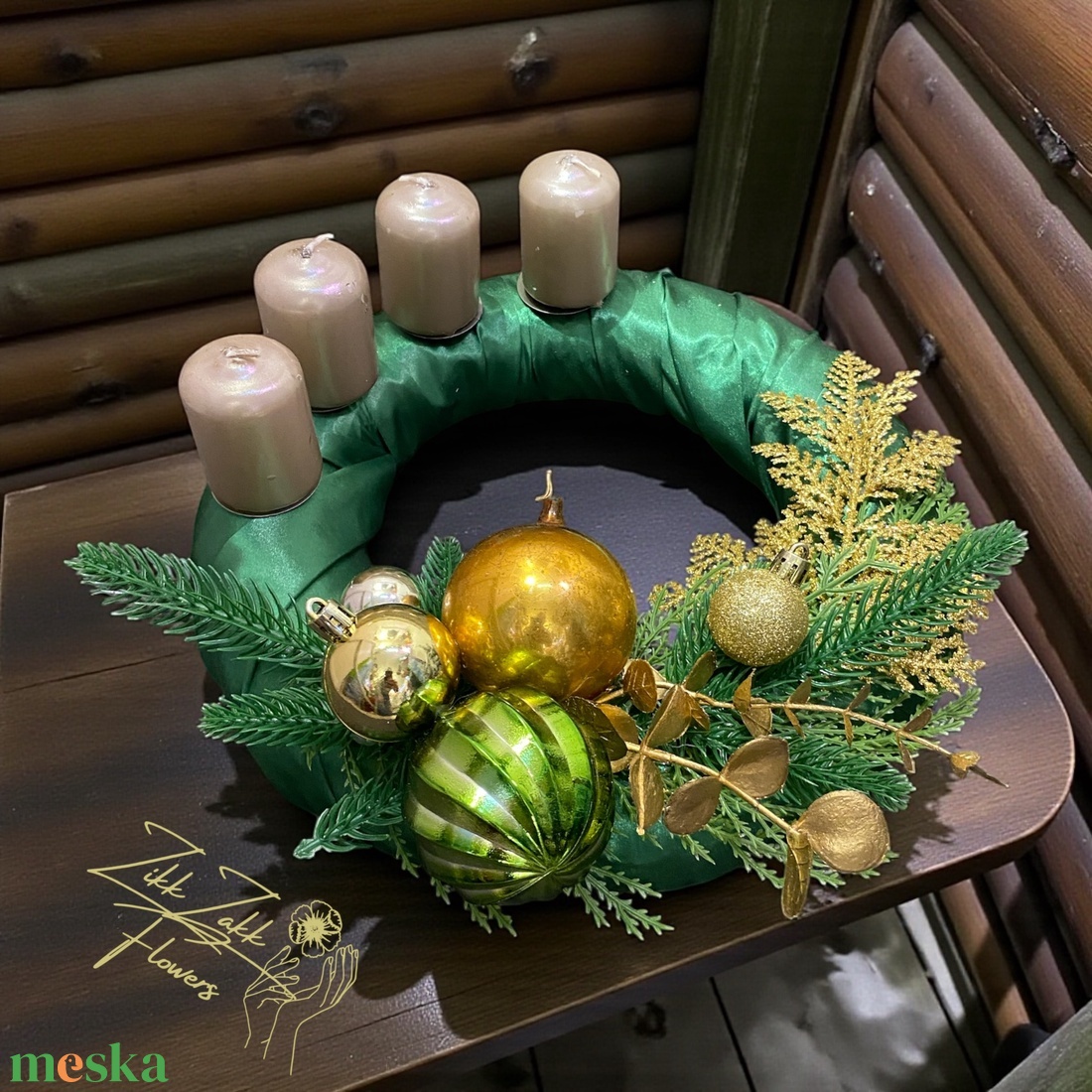 Zöldarany adventi koszorú - karácsony - adventi díszek - adventi koszorú - Meska.hu