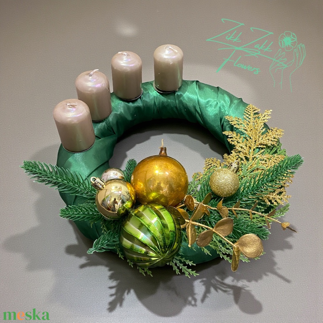 Zöldarany adventi koszorú - karácsony - adventi díszek - adventi koszorú - Meska.hu