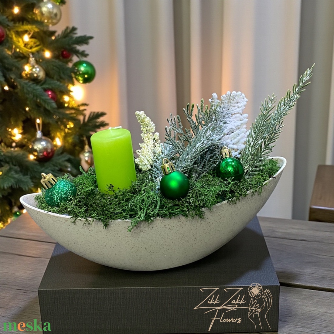 Zöld Adventi Tál � Lime Gyertyával - karácsony - adventi díszek - adventi asztaldísz - Meska.hu