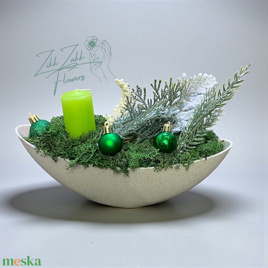 Zöld Adventi Tál � Lime Gyertyával - karácsony - adventi díszek - adventi asztaldísz - Meska.hu