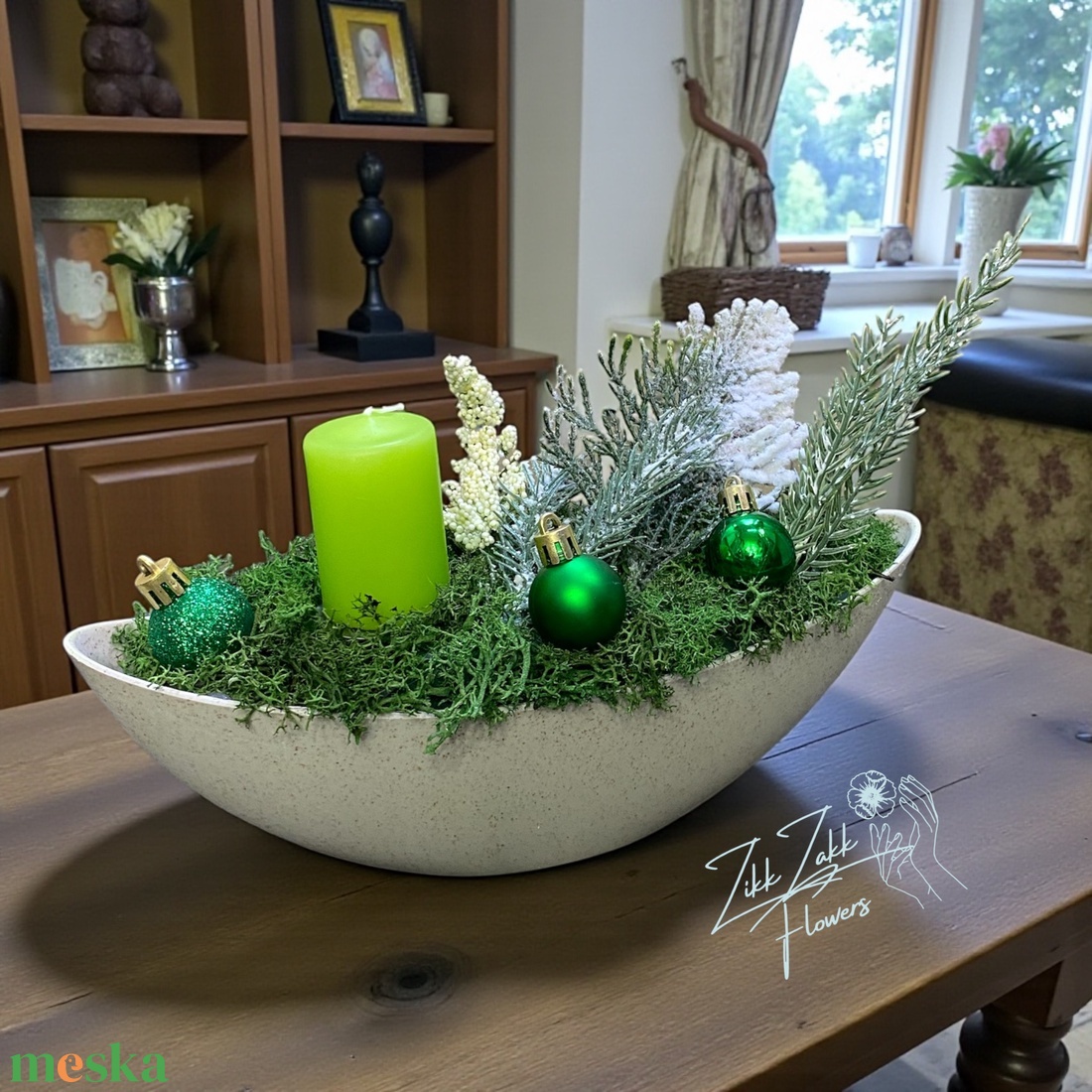 Zöld Adventi Tál � Lime Gyertyával - karácsony - adventi díszek - adventi asztaldísz - Meska.hu