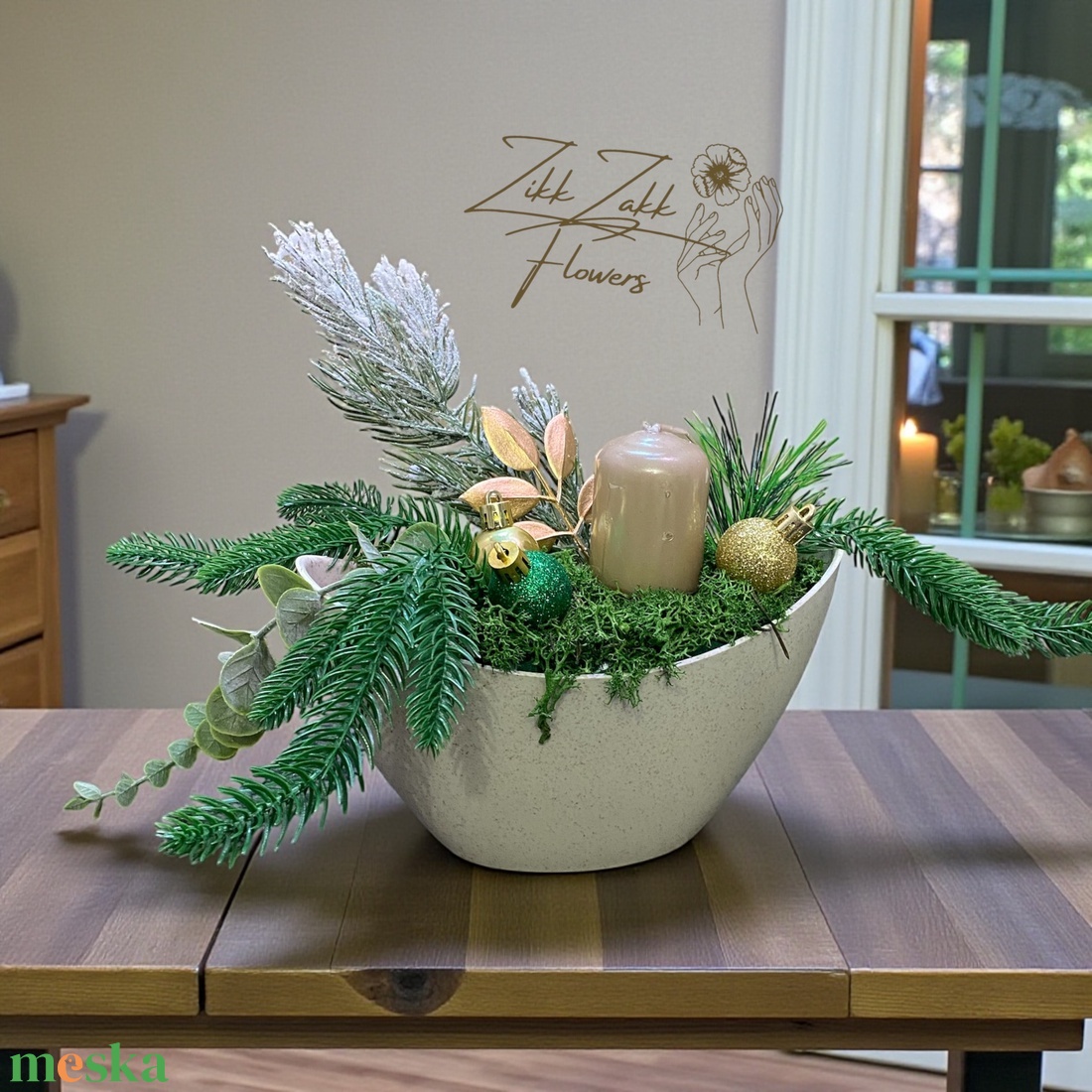 Fehér Modern Adventi Tál � Bézs Gyertyával - karácsony - adventi díszek - adventi asztaldísz - Meska.hu