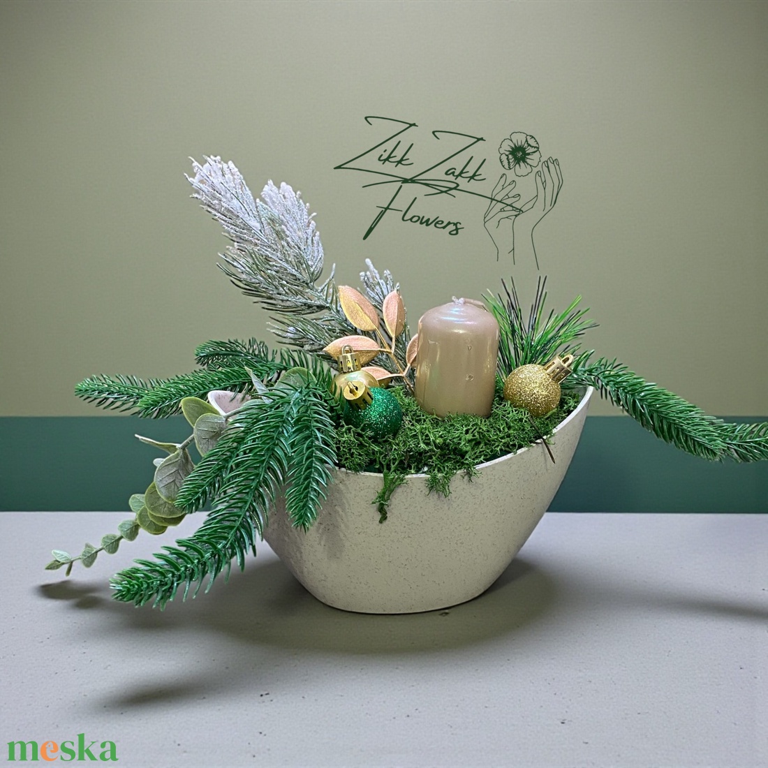 Fehér Modern Adventi Tál � Bézs Gyertyával - karácsony - adventi díszek - adventi asztaldísz - Meska.hu