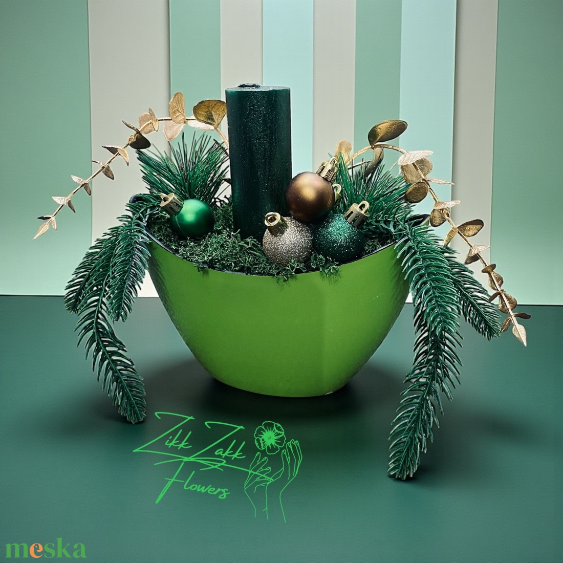 Zöld Harmónia  Ünnepi Gyertyadísz - karácsony - adventi díszek - adventi asztaldísz - Meska.hu