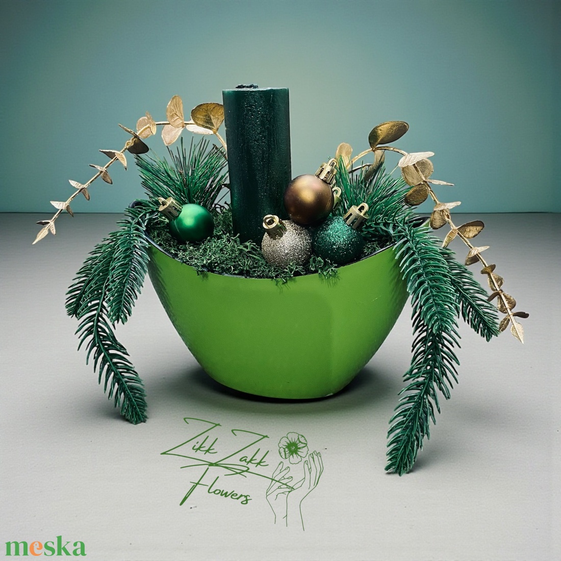 Zöld Harmónia  Ünnepi Gyertyadísz - karácsony - adventi díszek - adventi asztaldísz - Meska.hu