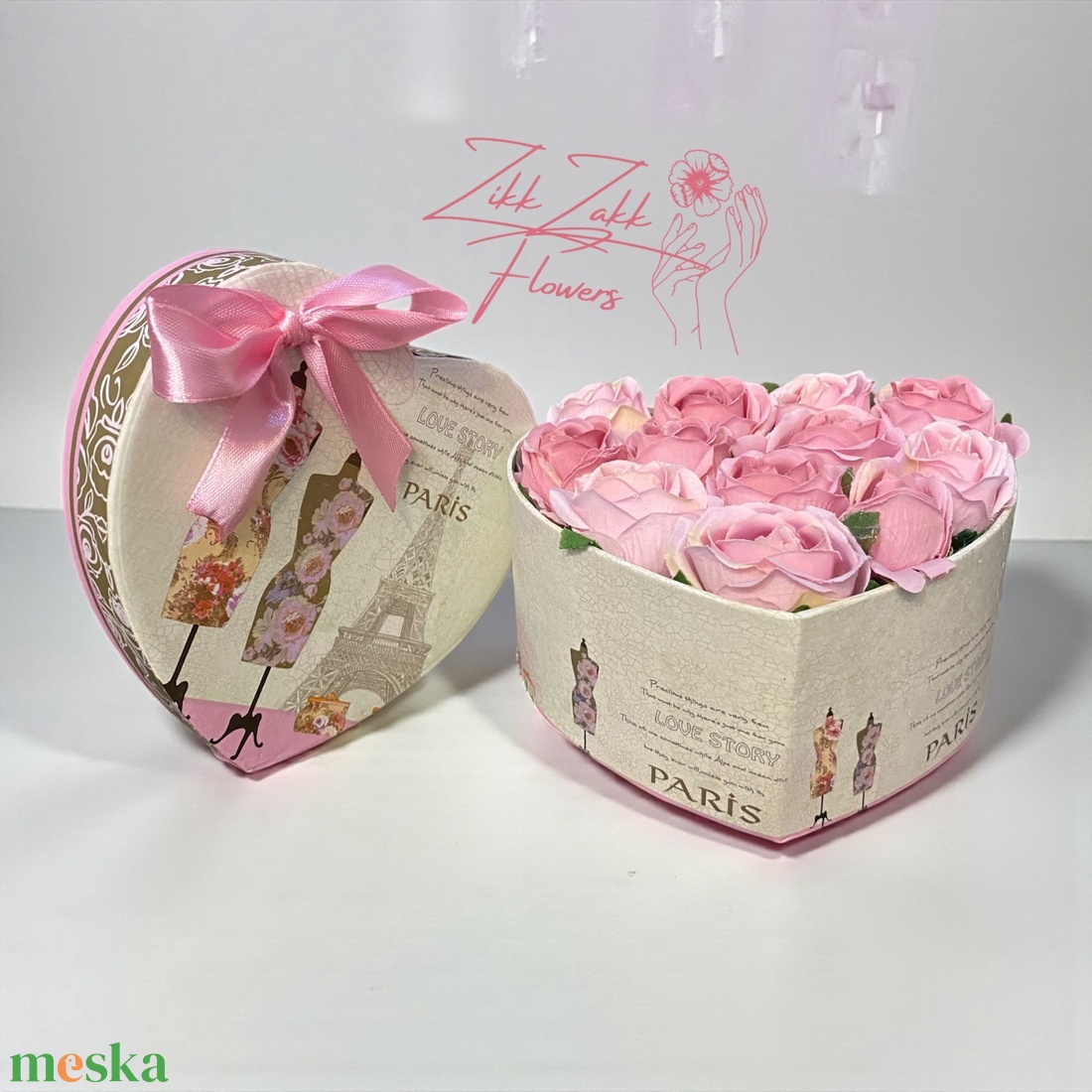 Szív alakú Paris box � rózsaszín örök rózsákkal - otthon & életmód - virágdekoráció - virágok - virágbox - Meska.hu