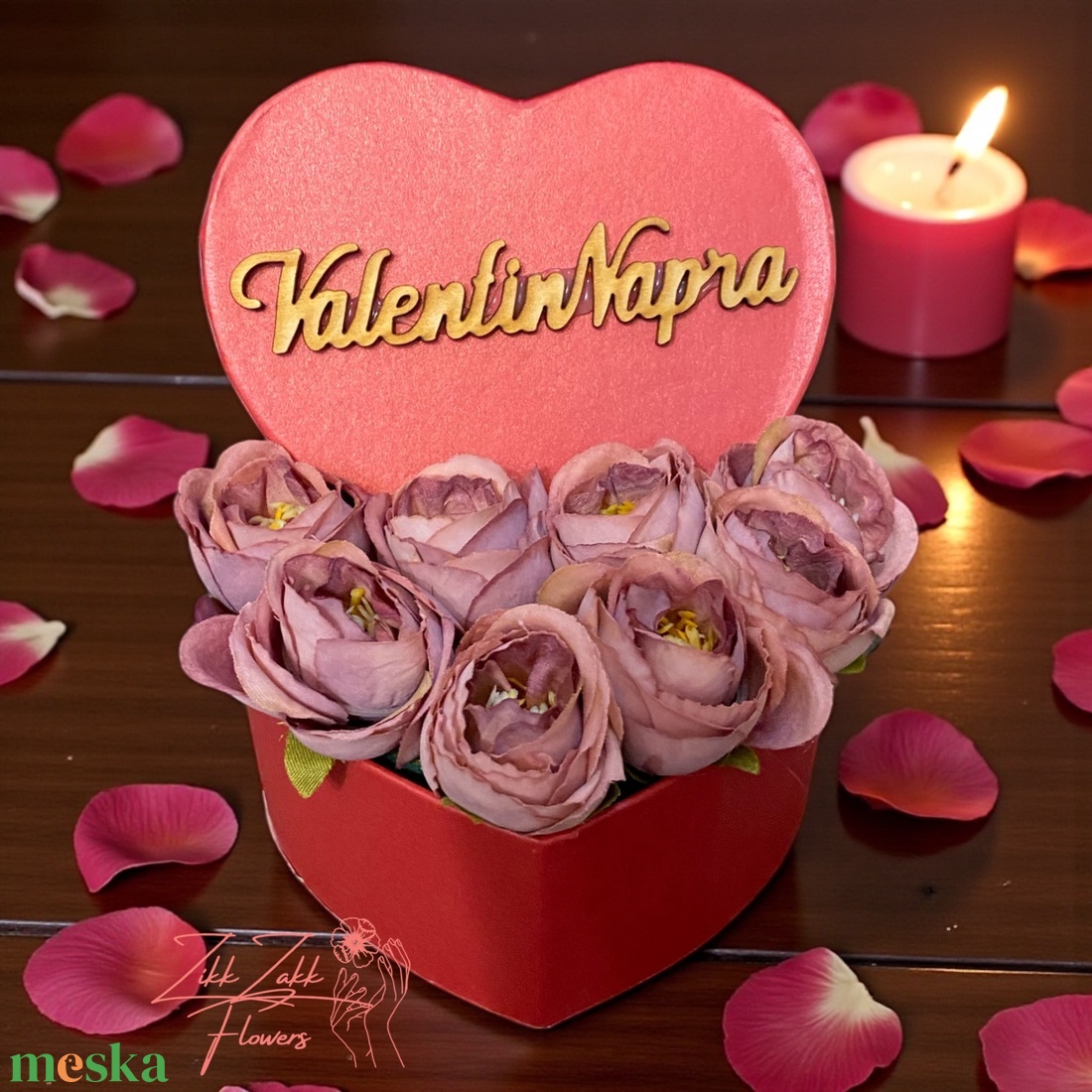 Szív doboz � púder-lila rózsákkal - otthon & életmód - virágdekoráció - virágok - virágbox - Meska.hu