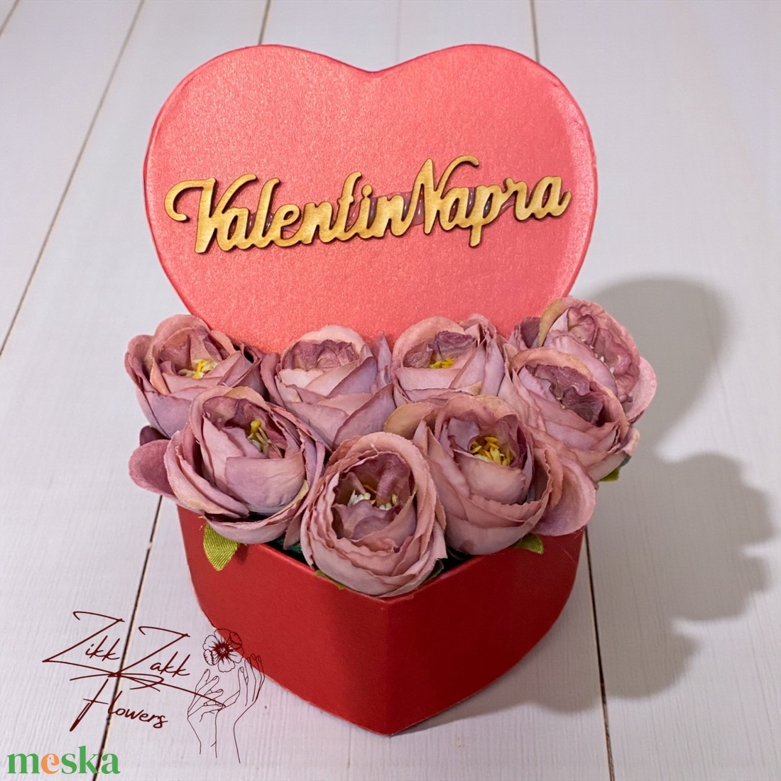 Szív doboz � púder-lila rózsákkal - otthon & életmód - virágdekoráció - virágok - virágbox - Meska.hu