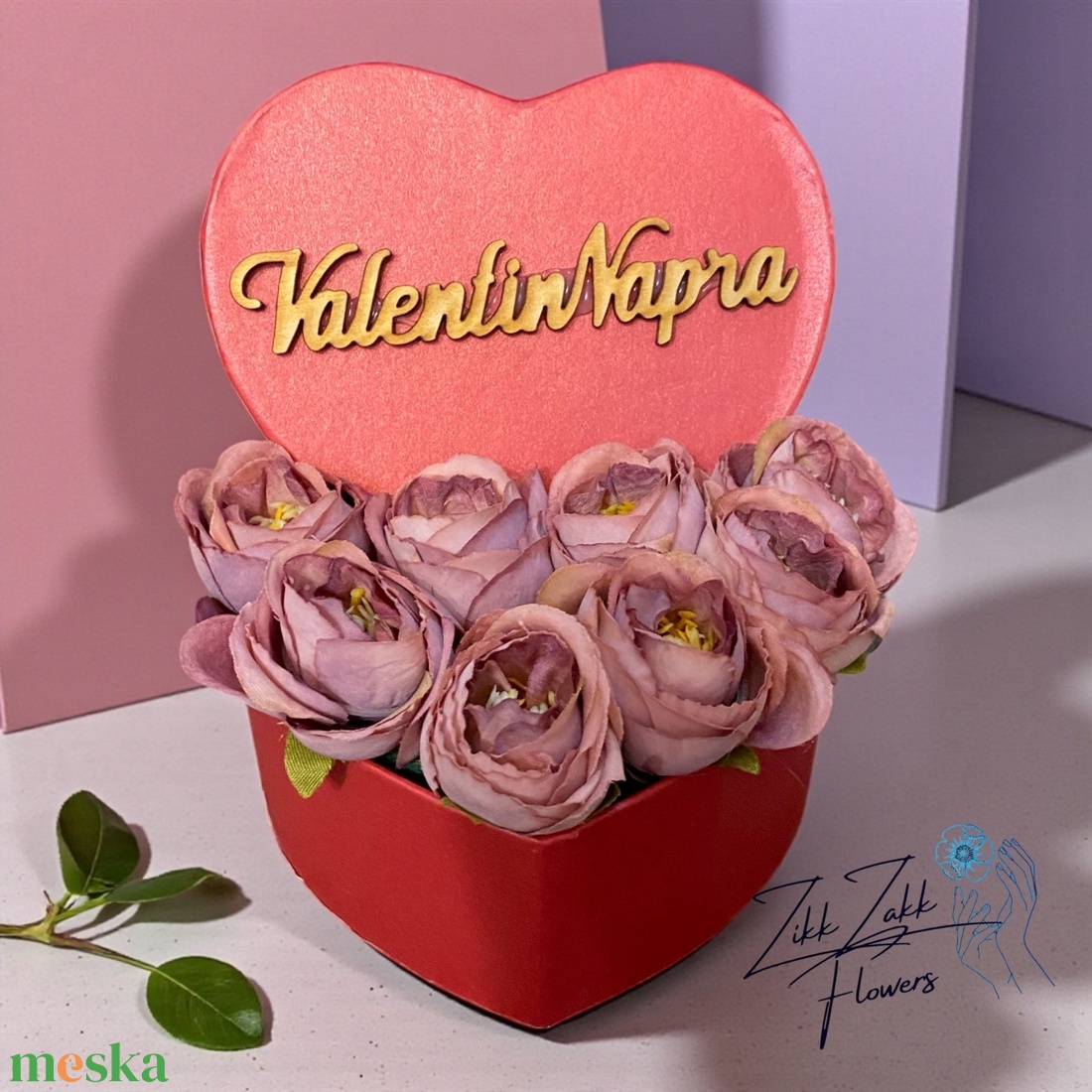 Szív doboz � púder-lila rózsákkal - otthon & életmód - virágdekoráció - virágok - virágbox - Meska.hu