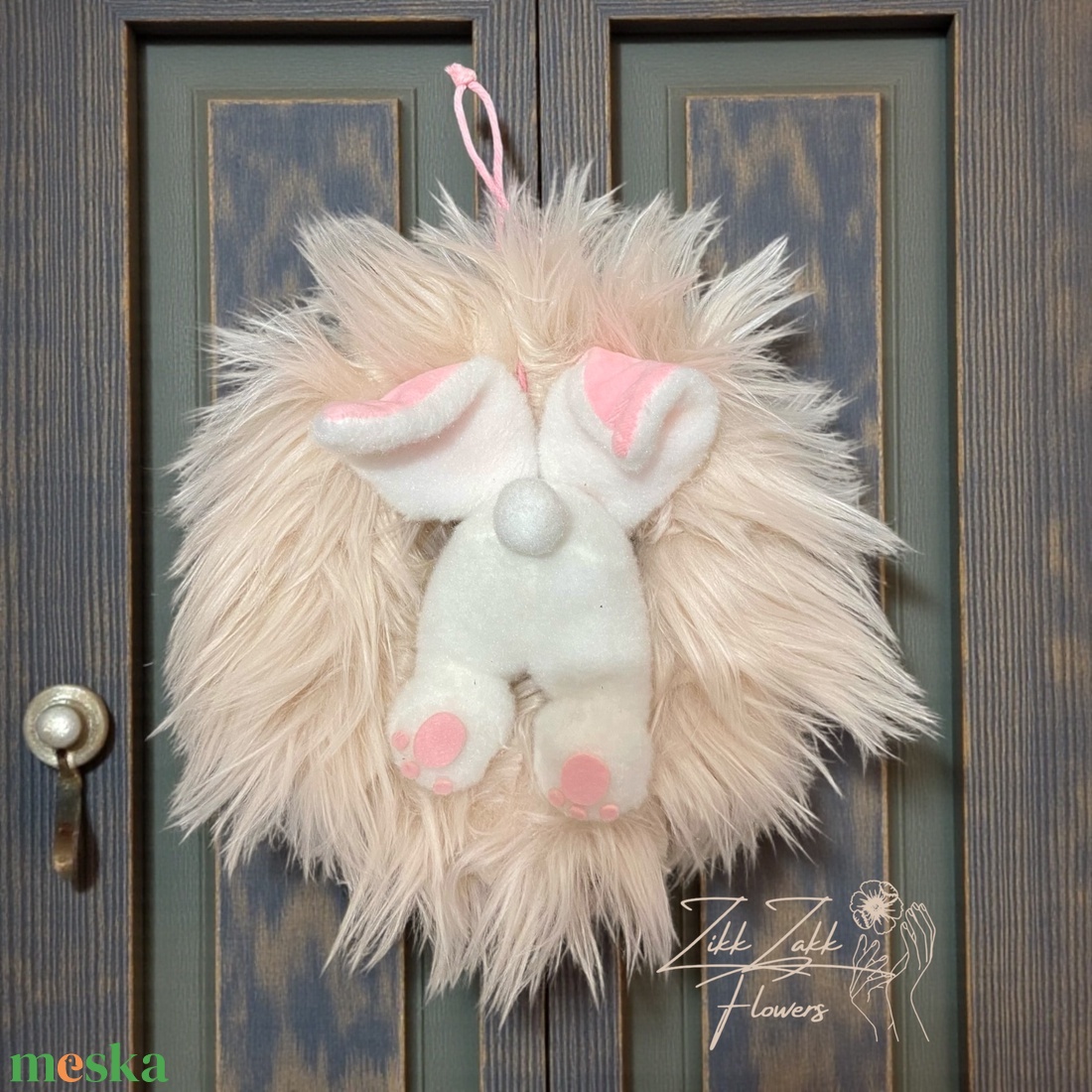 Prémes húsvéti ajtódísz lógó nyuszival - ünnepi díszek, dekorációk - húsvéti díszek és dekorációk - húsvéti ajtódísz, kopogtató - Meska.hu