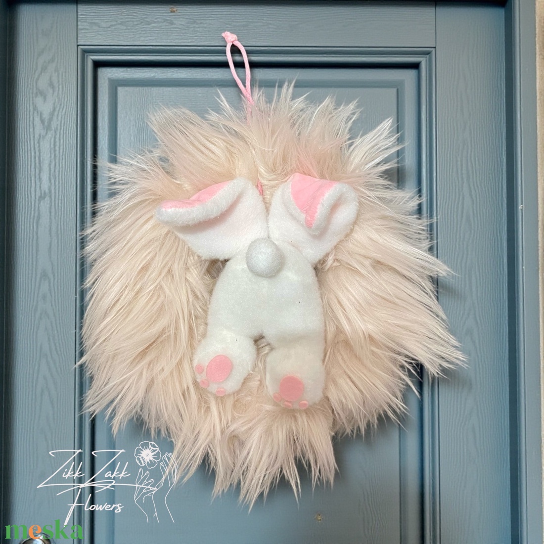 Prémes húsvéti ajtódísz lógó nyuszival - ünnepi díszek, dekorációk - húsvéti díszek és dekorációk - húsvéti ajtódísz, kopogtató - Meska.hu