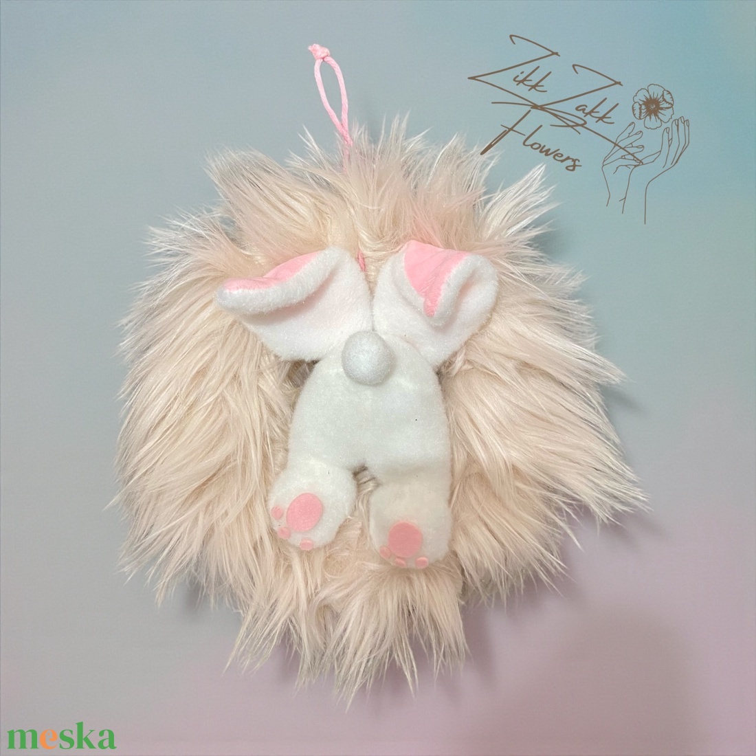 Prémes húsvéti ajtódísz lógó nyuszival - ünnepi díszek, dekorációk - húsvéti díszek és dekorációk - húsvéti ajtódísz, kopogtató - Meska.hu