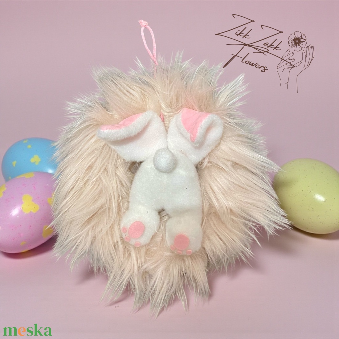 Prémes húsvéti ajtódísz lógó nyuszival - ünnepi díszek, dekorációk - húsvéti díszek és dekorációk - húsvéti ajtódísz, kopogtató - Meska.hu